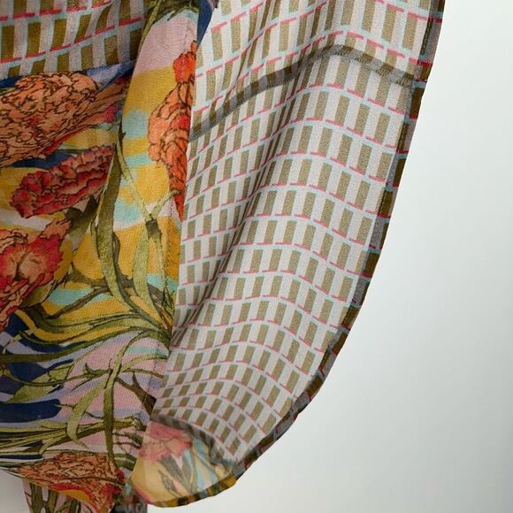 Anthropologie Conditions Apply Women’s Multi Viscose Neck Tie Semi Sheer Blouse - Picture 12 of 15